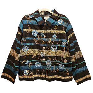 Tantrums embellished jacket womens L multicolor floral shell button artsy unique